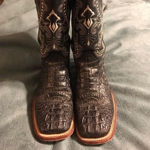 Croc print square toe boots